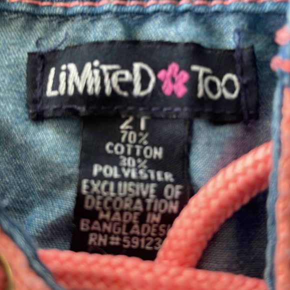 Limited Too jean dress with pink tie detail 2T - Picture 2 of 2